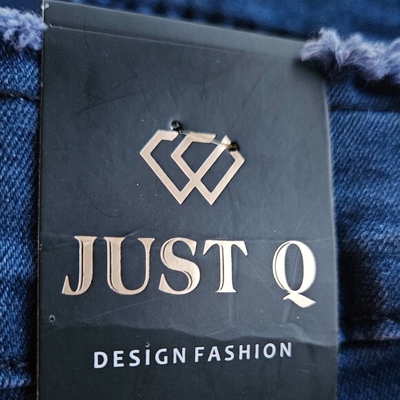 Just Q Aroma Design Women's Blue Destressed Fringe Waist Skinny Jeans Size L - Picture 3 of 16